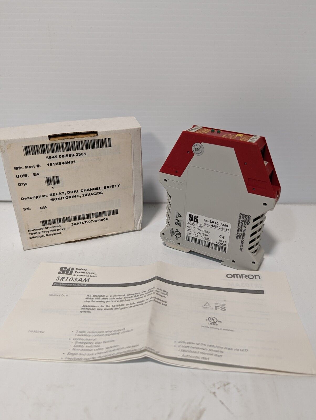 STI SR103AM Relay Dual Channel Safety Monitoring 24VAC/DC - Free Shipping