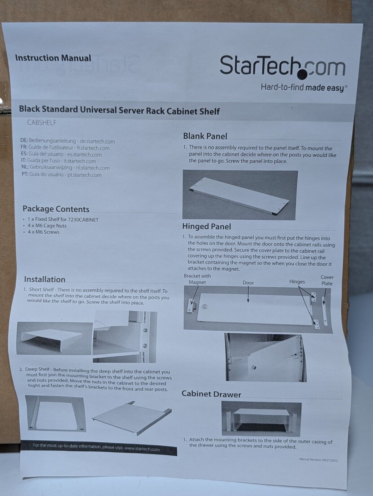 StarTech.com CABSHELF 2U Standard Universal Fixed Shelf for Server Racks, 19"