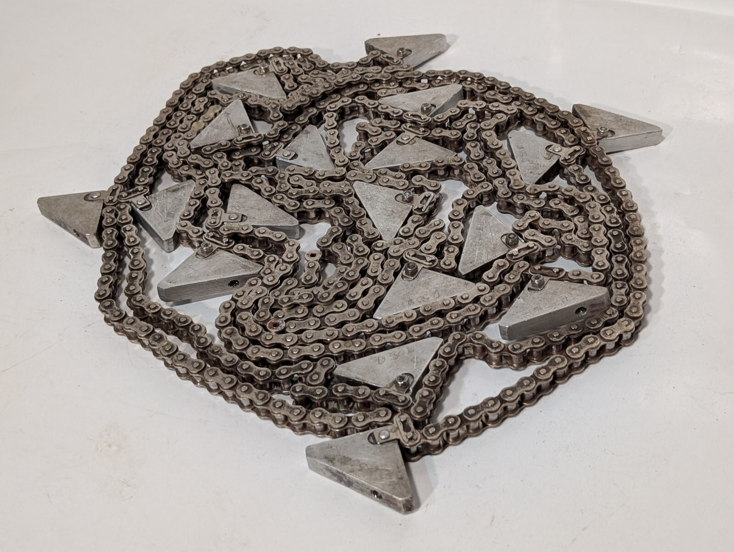 (2) 20' HKK #40 Roller Chain with Triangular Attachments for Conveyor 1/2" Pitch