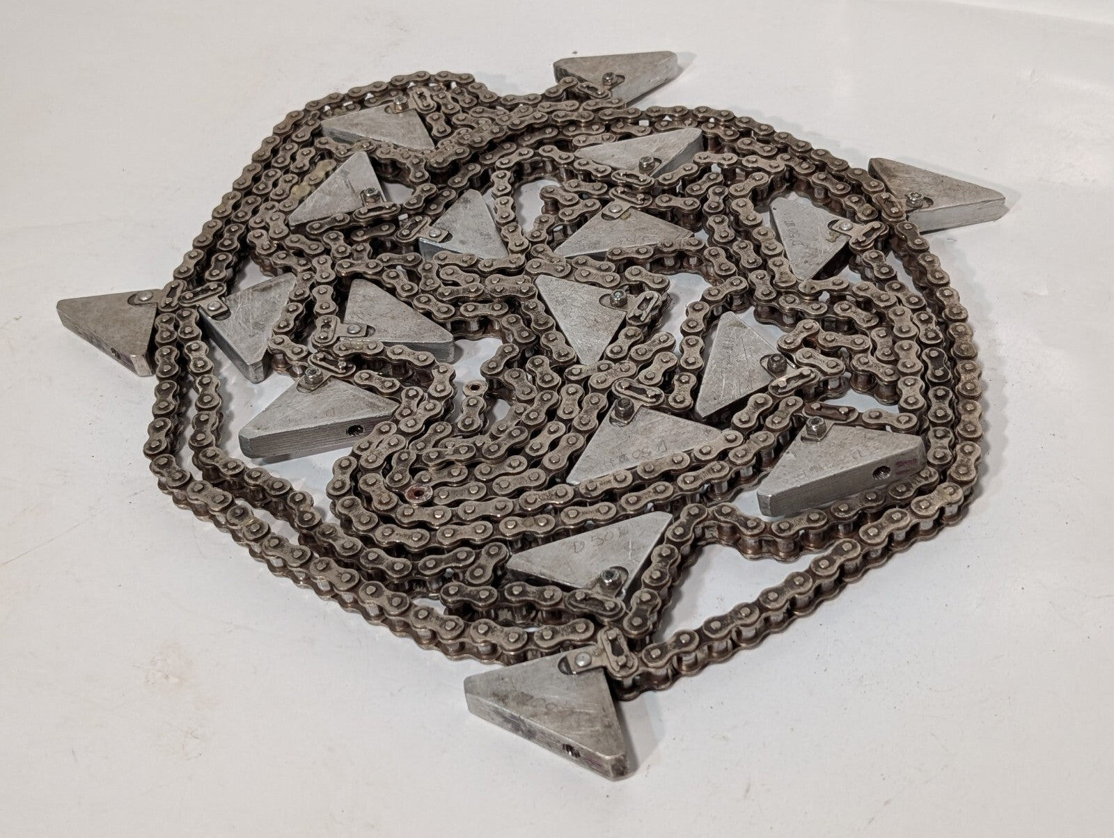 (2) 20' HKK #40 Roller Chain with Triangular Attachments for Conveyor 1/2" Pitch