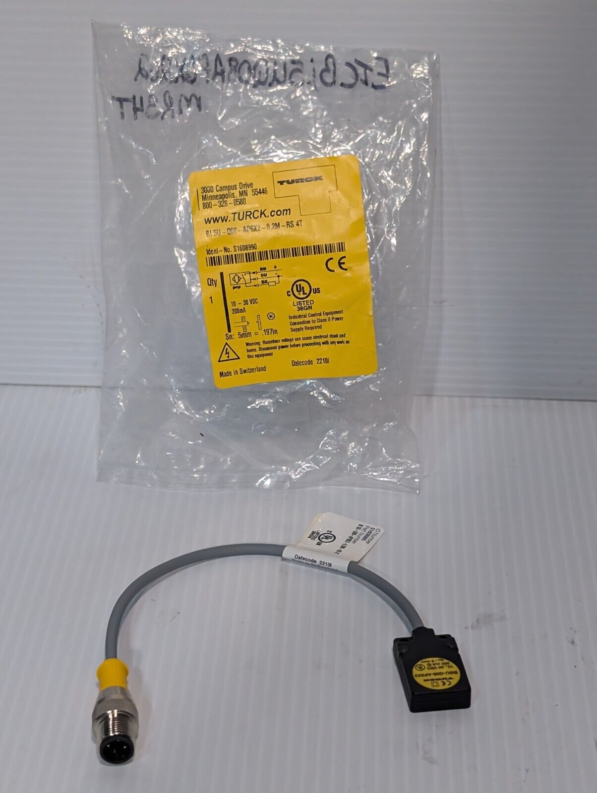 Turck BI 5U-Q08-AP6X2-0.2M-RS 4T Proximity Sensor 20-30VDC 200 mA - Free Ship
