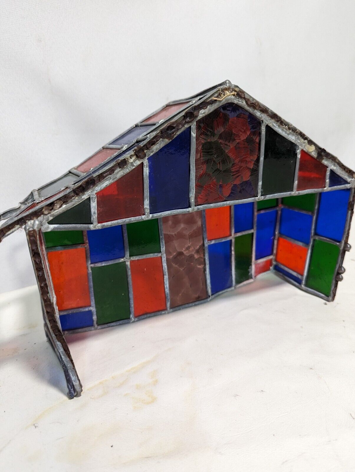 Stained Glass Manger \ Building  12"h x 9"w x 4"d  Unique Handmade Item