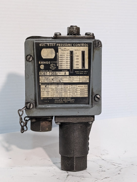 Allen Bradley 836T-T303J Series A Pressure Control Switch 175-650PSI Pilot Light