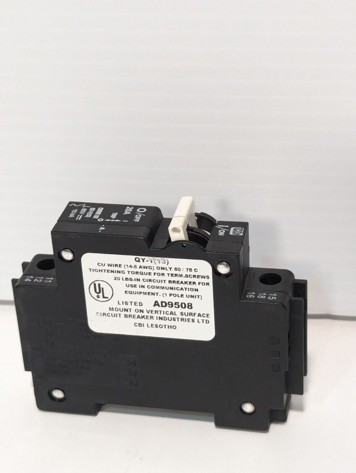 CBI QY-1(13) Circuit Breaker w/Trip Alarm, 20a, 1-Pole, 9926261920 - Free Ship