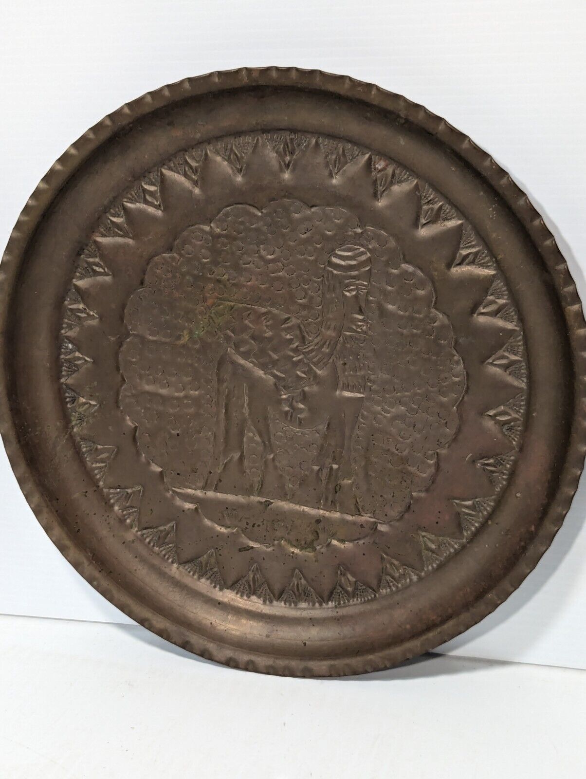 Vintage Large Brass Tray, Embossed with a Winged Centaur, 14.5in - Free Shipping