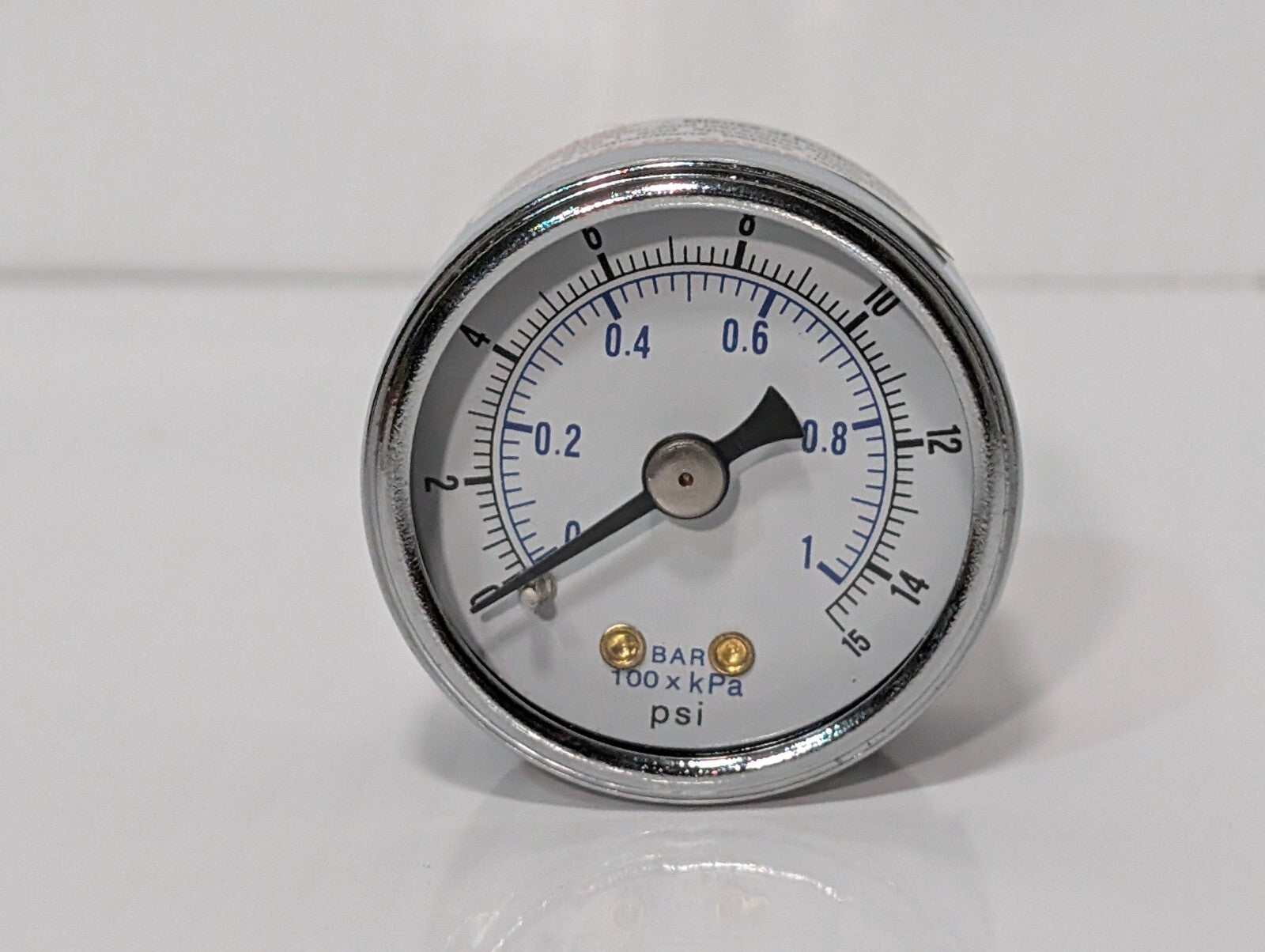 102D-158B Dry Pressure Gauge 1.5" 1/8" NPT Brass Back 15 PSI/KPA/BAR