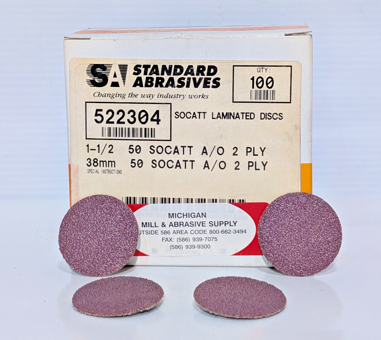 Standard Abrasives 522304 SOCATT Laminated Discs 1-1/2", 50AO, 2 Ply, 100 Count