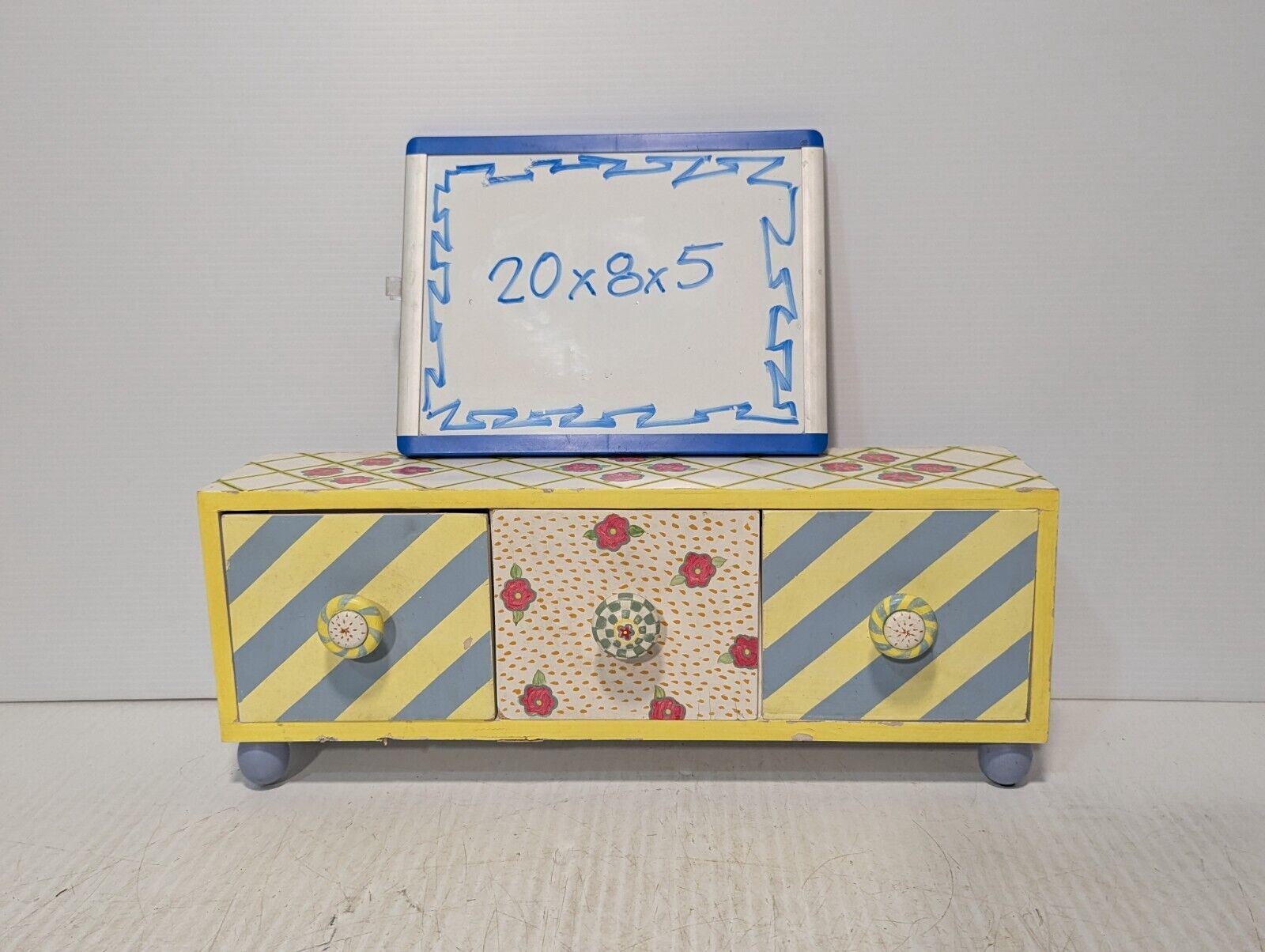 Vintage Hand-painted 3 Drawer Organizer Unit, 20" x 8" x 5" - Free Shipping