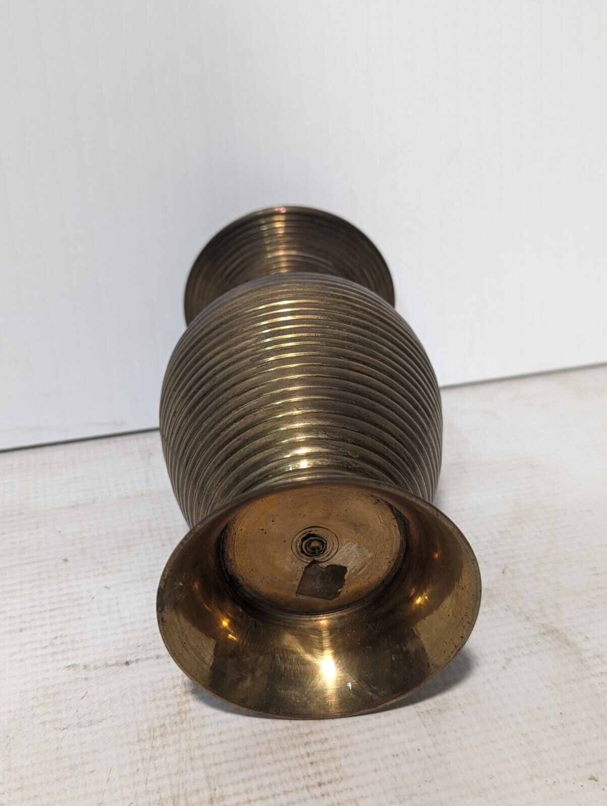 Solid Brass Vase With Ribbed Texture, 7 x 3 x 3 inches - Free Shipping