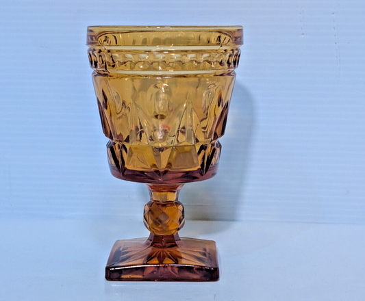 Vintage Colony Park Lane Amber Indiana Glass Goblet Chalice Square Base Pedestal