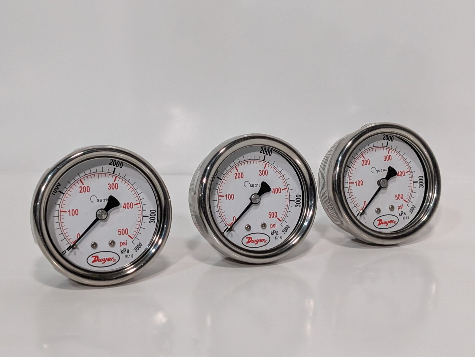 3) Dwyer SGD-D1042N 2.5" Stainless Steel Industrial Pressure Gage 500PSI 3500kPa