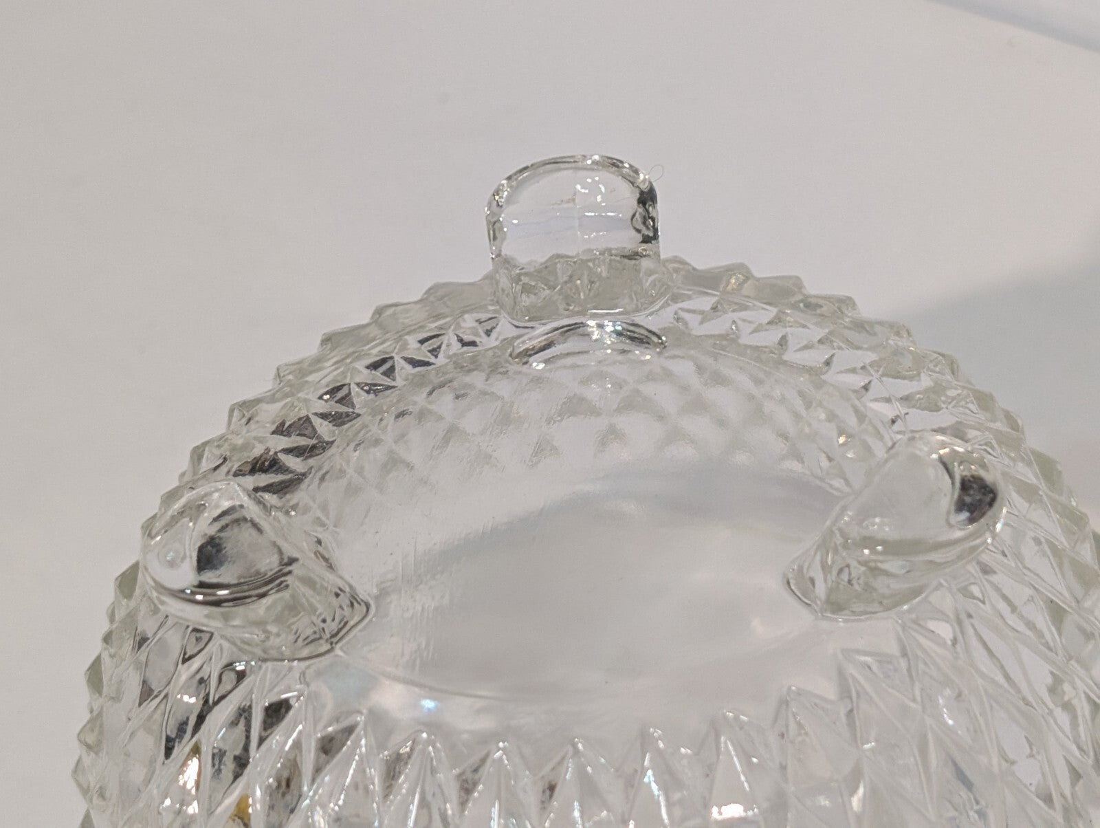 Vintage Indiana Glass Clear Diamond Point 3 Toed Candy Dish 5” x 3”