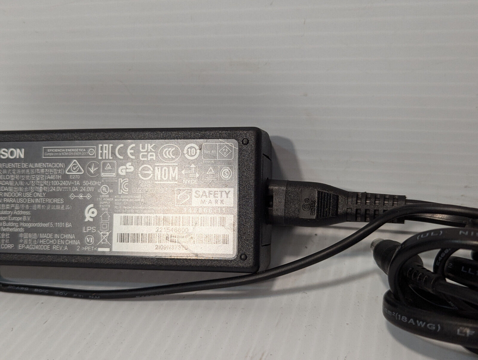 Lot of 3: Epson A461H Power Supply Adapters, 140866-11, 24V, 1A, 24W, 50-60Hz