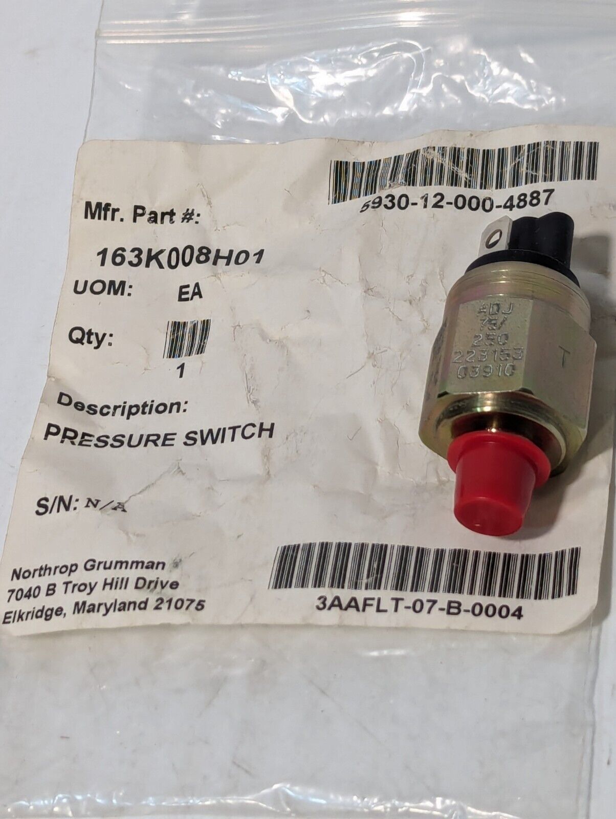 Gems ADJ 75/250 223153 03910 Pressure Switch 163K008H01 - Free Shipping