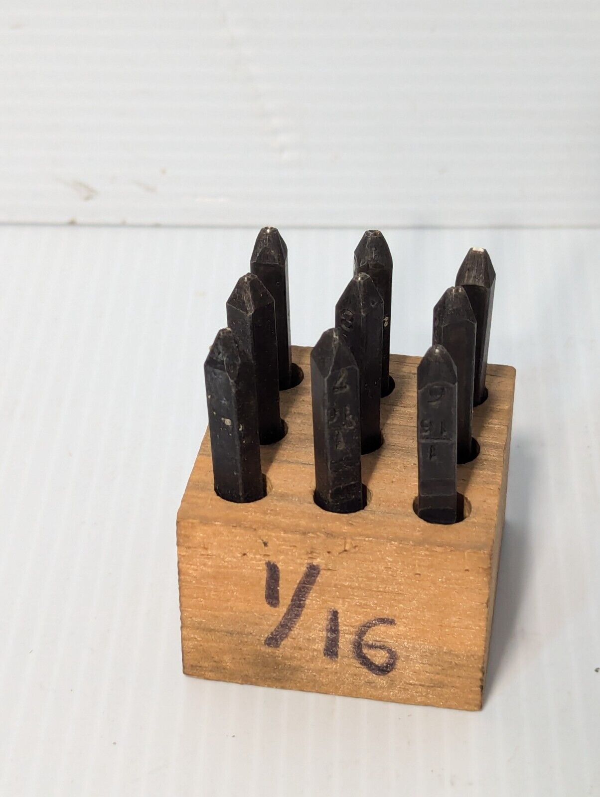 Young Bros. Stamp Works 01094 steel stamp number set, 1/16 inch, w/wooden block