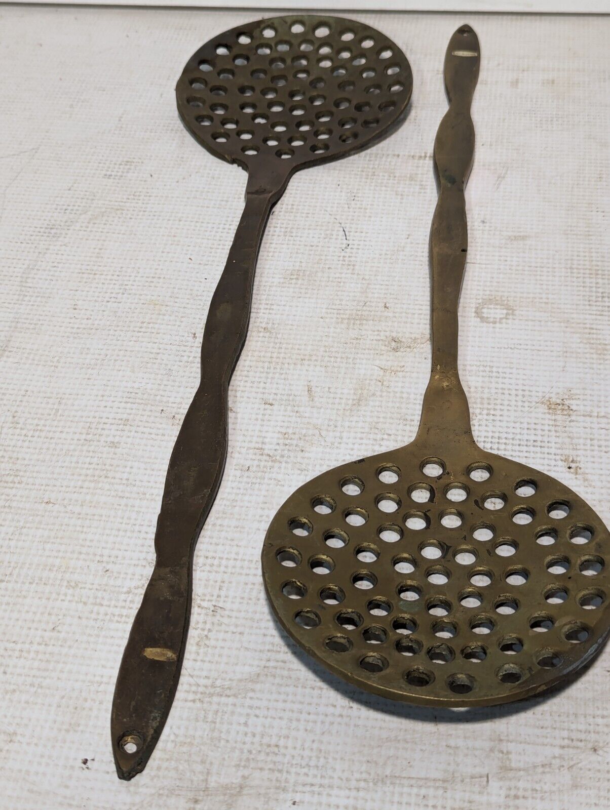 Lot Of 3 Sieve English Antique Brass Strainer Skimmer Spoons - Free Shipping