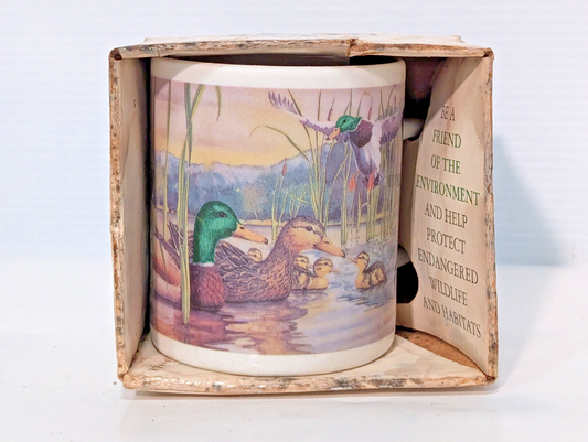 Vintage 1990s Friends of the Environment Mallard Duck Family Coffee Mug Cup