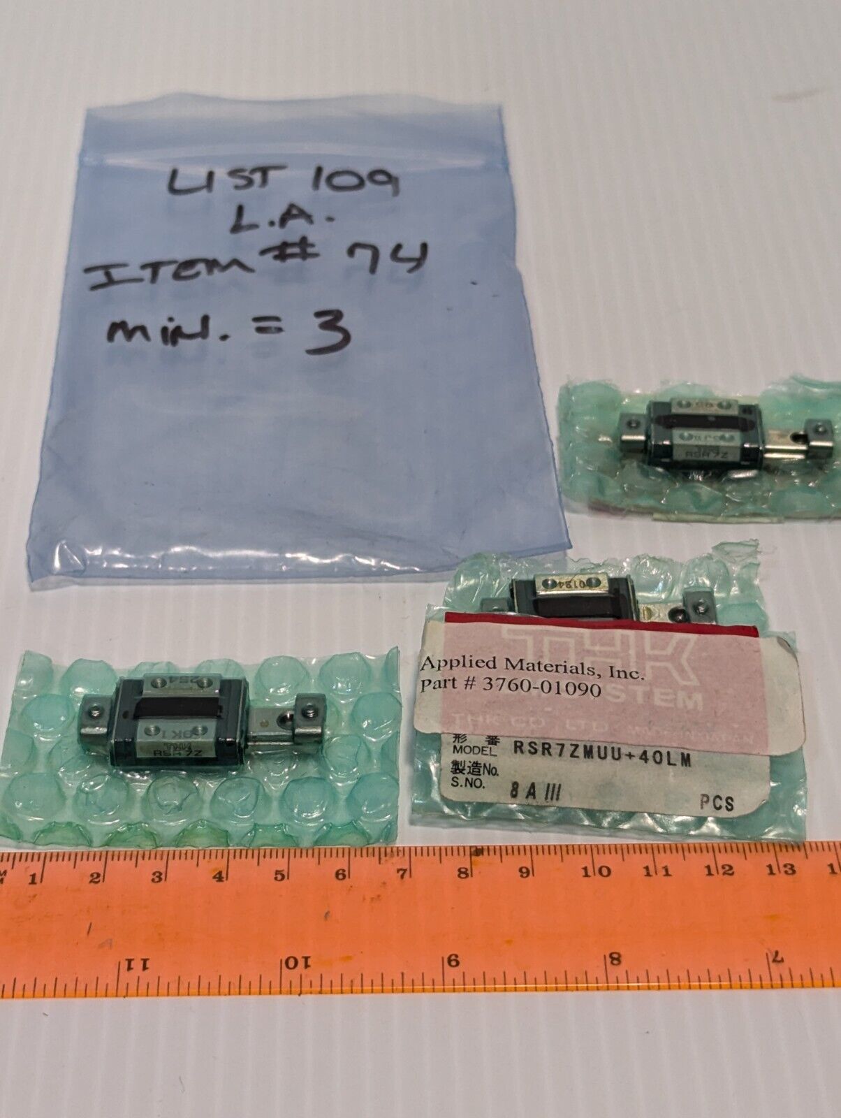 THK RSR7ZMUU+40LM, Applied Materials 3760-01090 Linear Bearings - Free Shipping