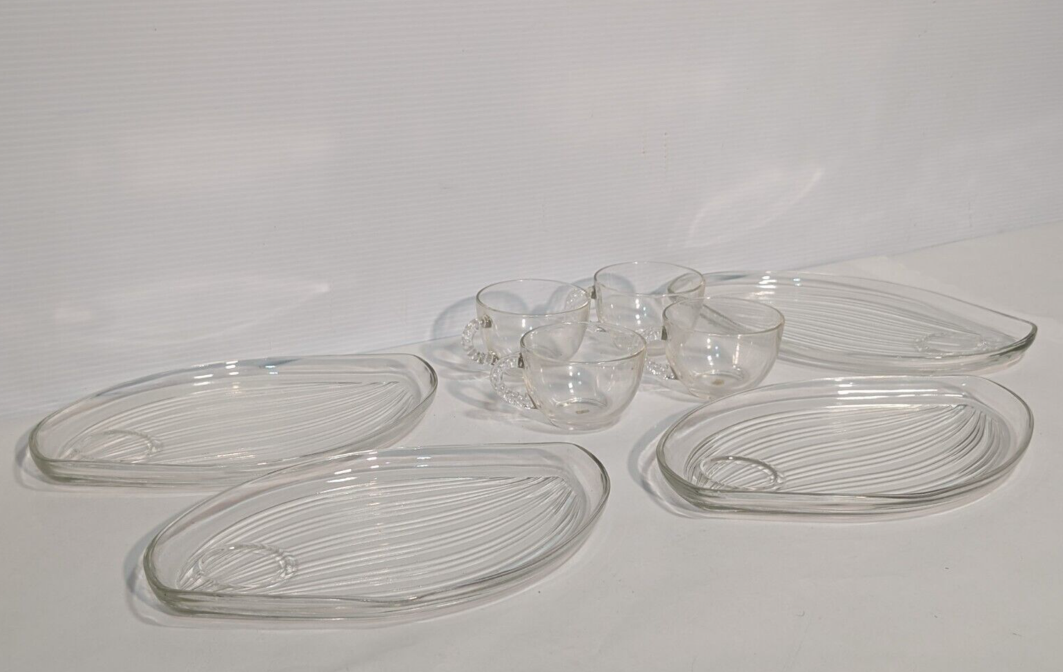 Vintage Federal Glass Homestead 8-Piece (4 Plates + 4 Cups) Glass Snack Set