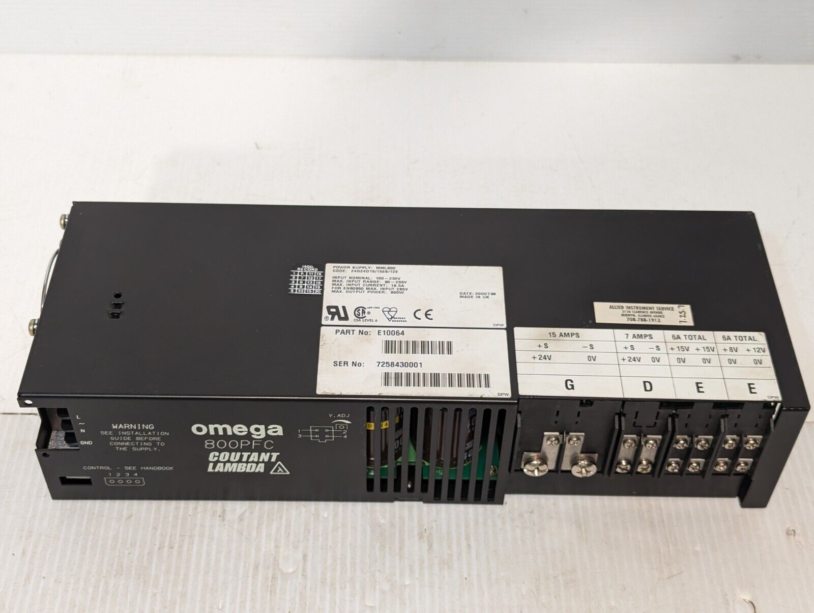 Omega 800PFC Coutant Lambda MML800 Power Supply MPM Printer - Free Ship+Returns