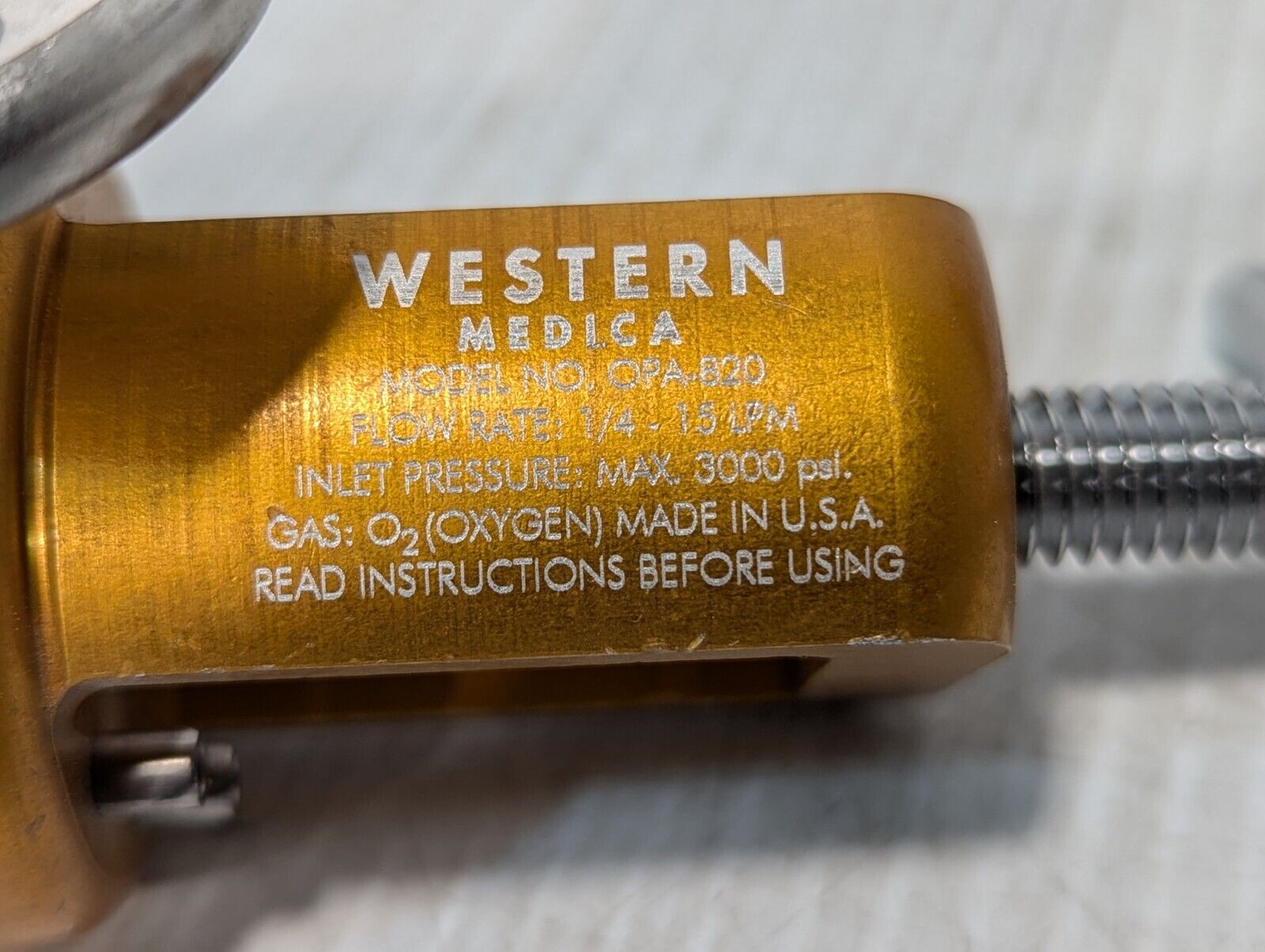Qty 3 Western Medica OPA-820 Oxygen Regulator 1/4 to 15 LPM, 3000 PSI Max