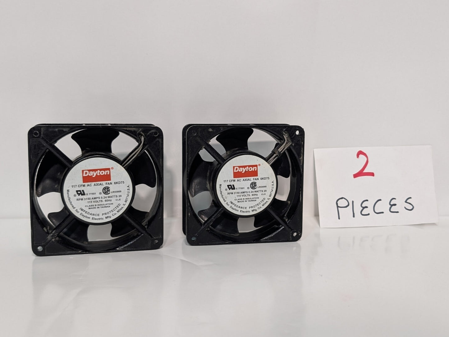 [2] Dayton 6KD75 AC Axial Fan 3150rpm .24 Amps 20 Watts 115 Volts 60hz 117cfm