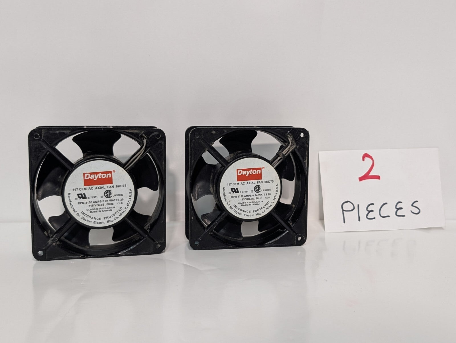 [2] Dayton 6KD75 AC Axial Fan 3150rpm .24 Amps 20 Watts 115 Volts 60hz 117cfm