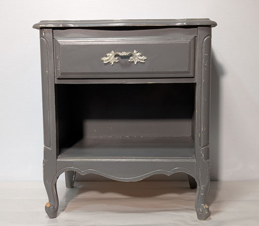 Vintage Country Cottage French Provencial Shabby Chic Night Stand Gray Cabinet