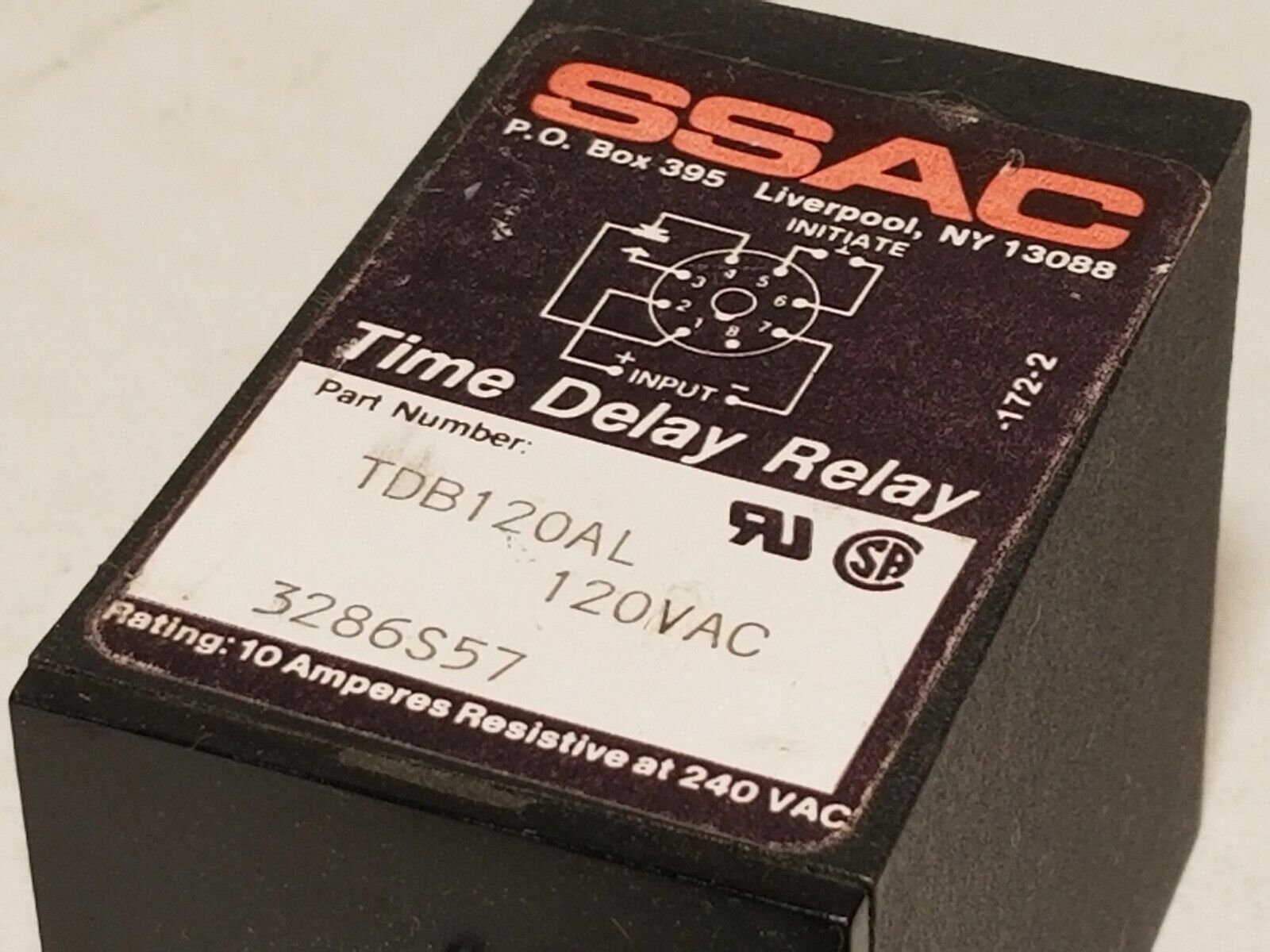 SSAC time delay relay TDB120AL 120VAC, 3286S57, 10A resistive @ 240VAC, Digi-Set