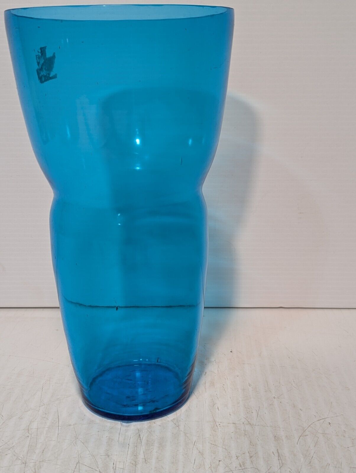 Vintage Blue Translucent Glass Vase, 12" Tall x 7" Diameter - Free Shipping