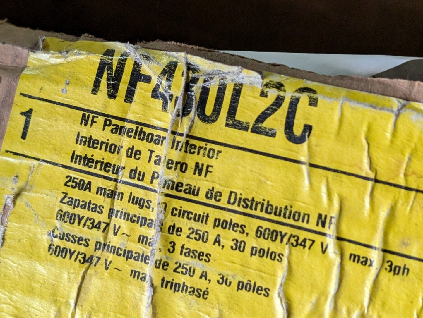 Square D NF430L2C Panelboard, 250A, 347VAC in original box (damaged) as shown