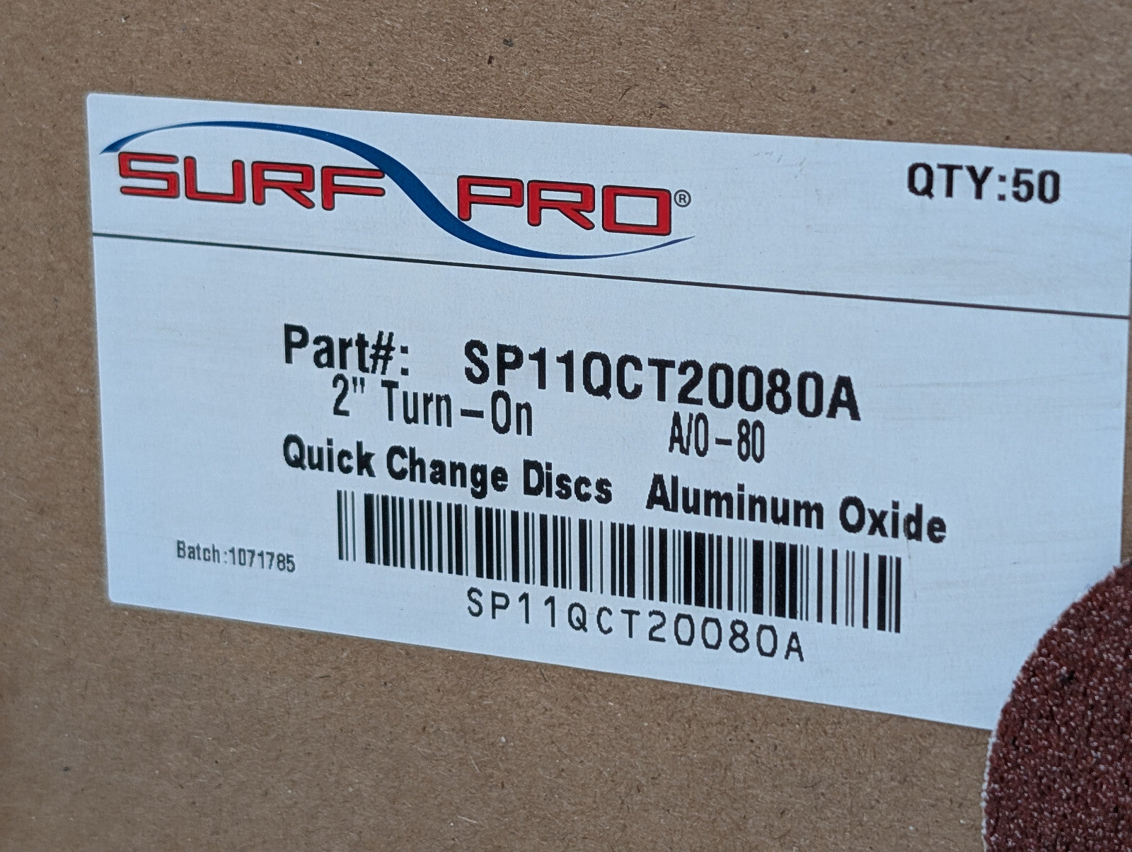 Surf Pro SP11QCT20080A Quick Change Discs, 2" Turn-On, Aluminum Oxide, 50 Ct Box