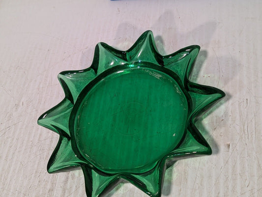Vintage MCM Green Art Glass Trinket Dish, 10" in Diameter - Free Shipping