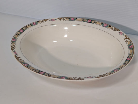 Vintage Mount Clemens Pottery Oval Vegetable Bowl Floral Rim Decoration