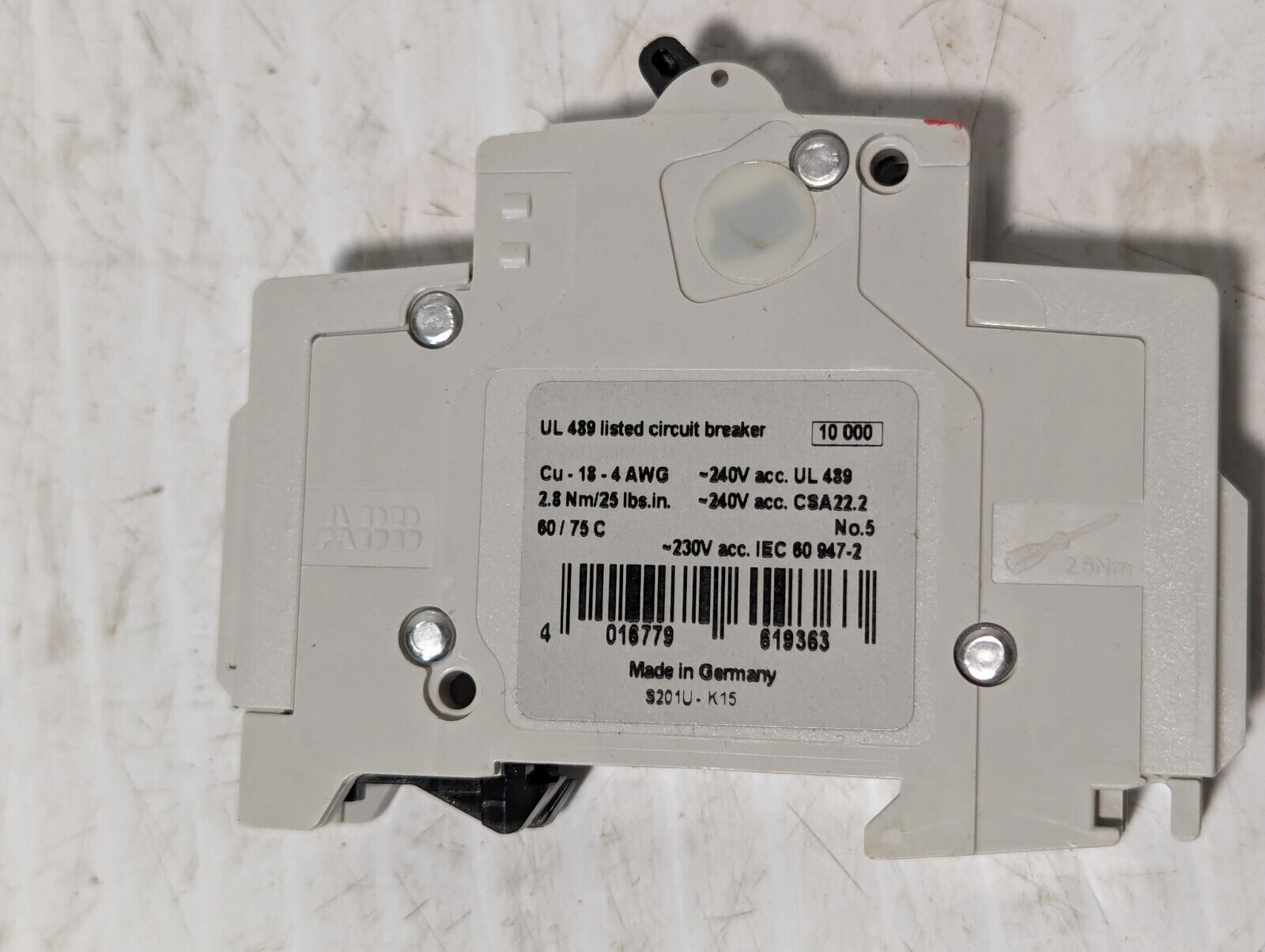 ABB S201 U-K15A Circuit Breaker 15A, 240VAC 1-Pole - Free Shipping