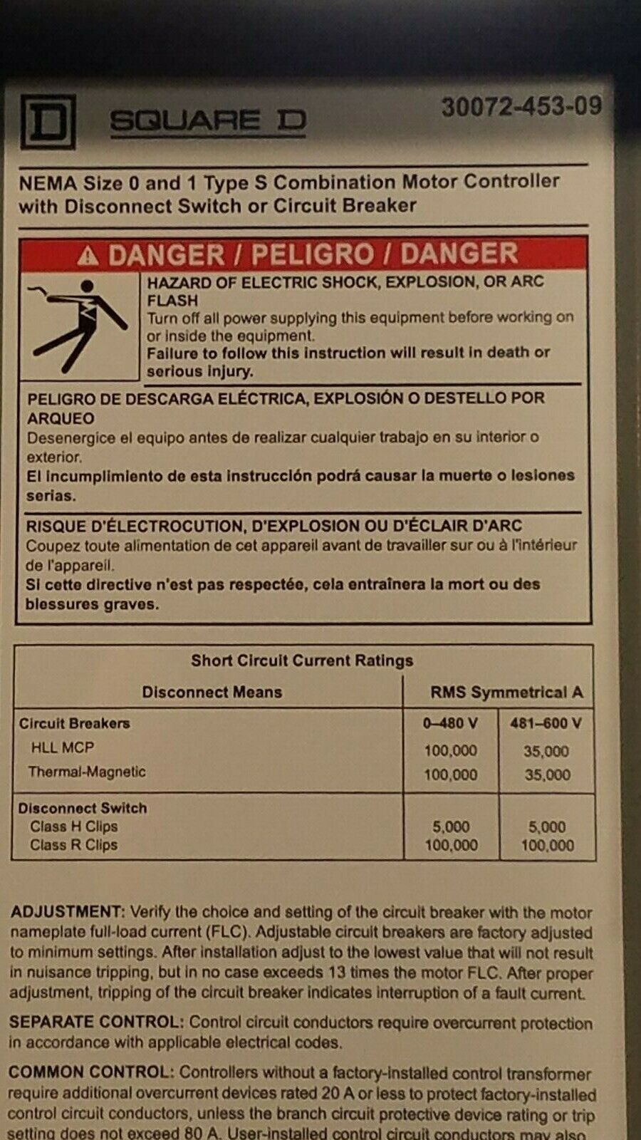 Square D 8538SBG63V02CP42SX11, with 9422FTCF30 disconnect switch, 30A, type 1