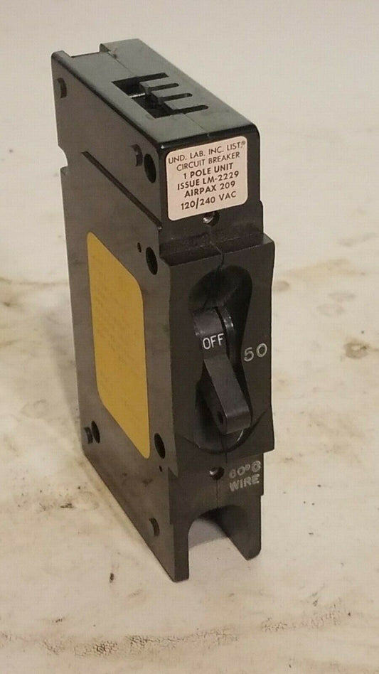 AIRPAX 209-1-1-63F-3-8-50, 50 amp, 120/240VAC, 1 pole circuit breaker