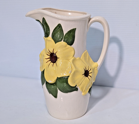 Vintage Mid-Century Holland Mold Yellow Flower Pitcher Vase Spring Easter Decor