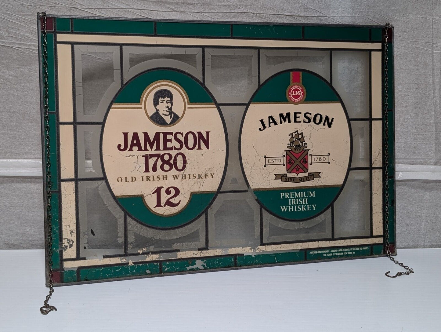 Vintage Jameson Irish Whiskey Faux Stained Glass Hanging Bar Sign