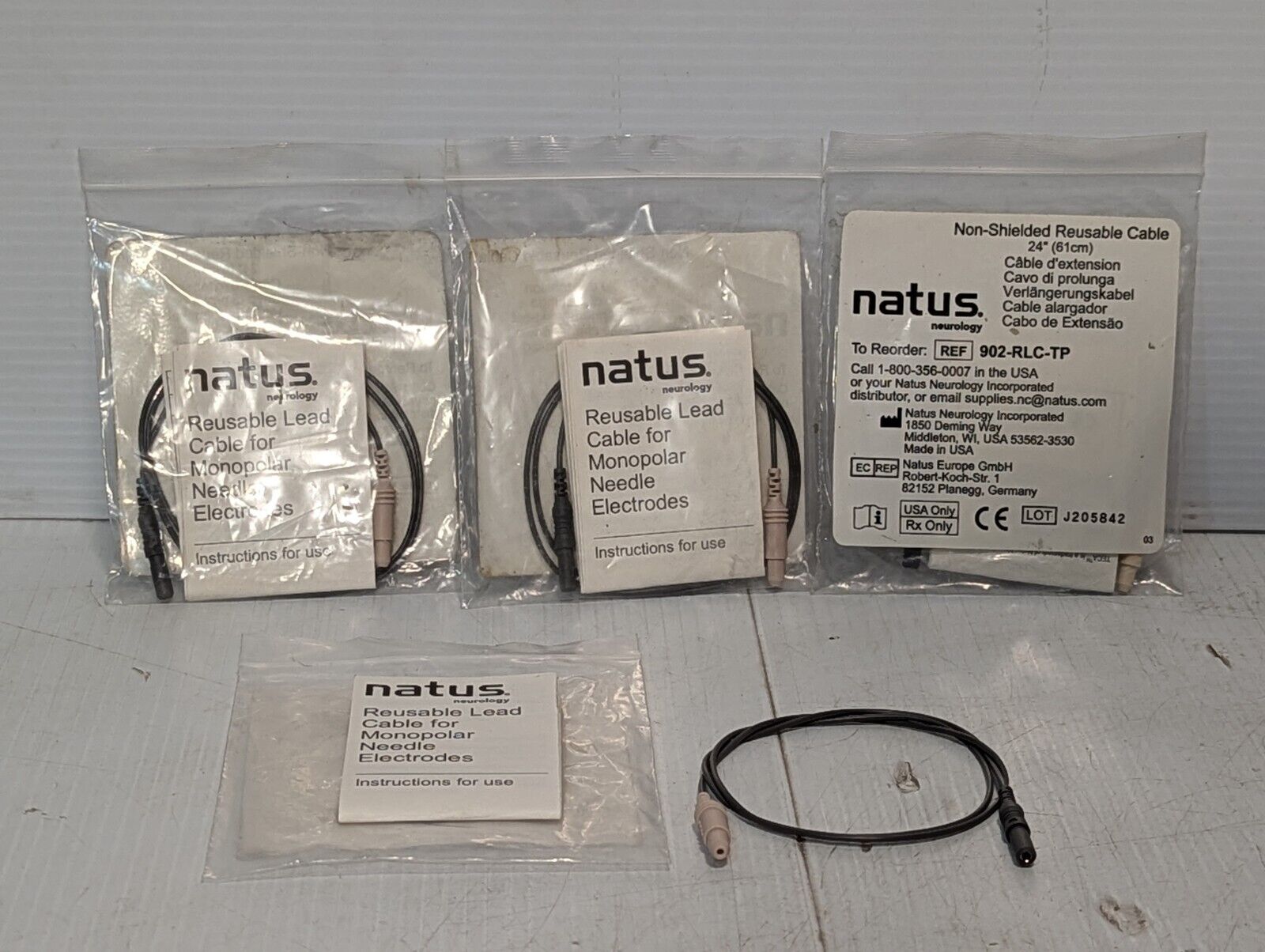 Natus 902-RLC-TP Resuable Cable for Disposable Monopolar Electrodes - Free Ship