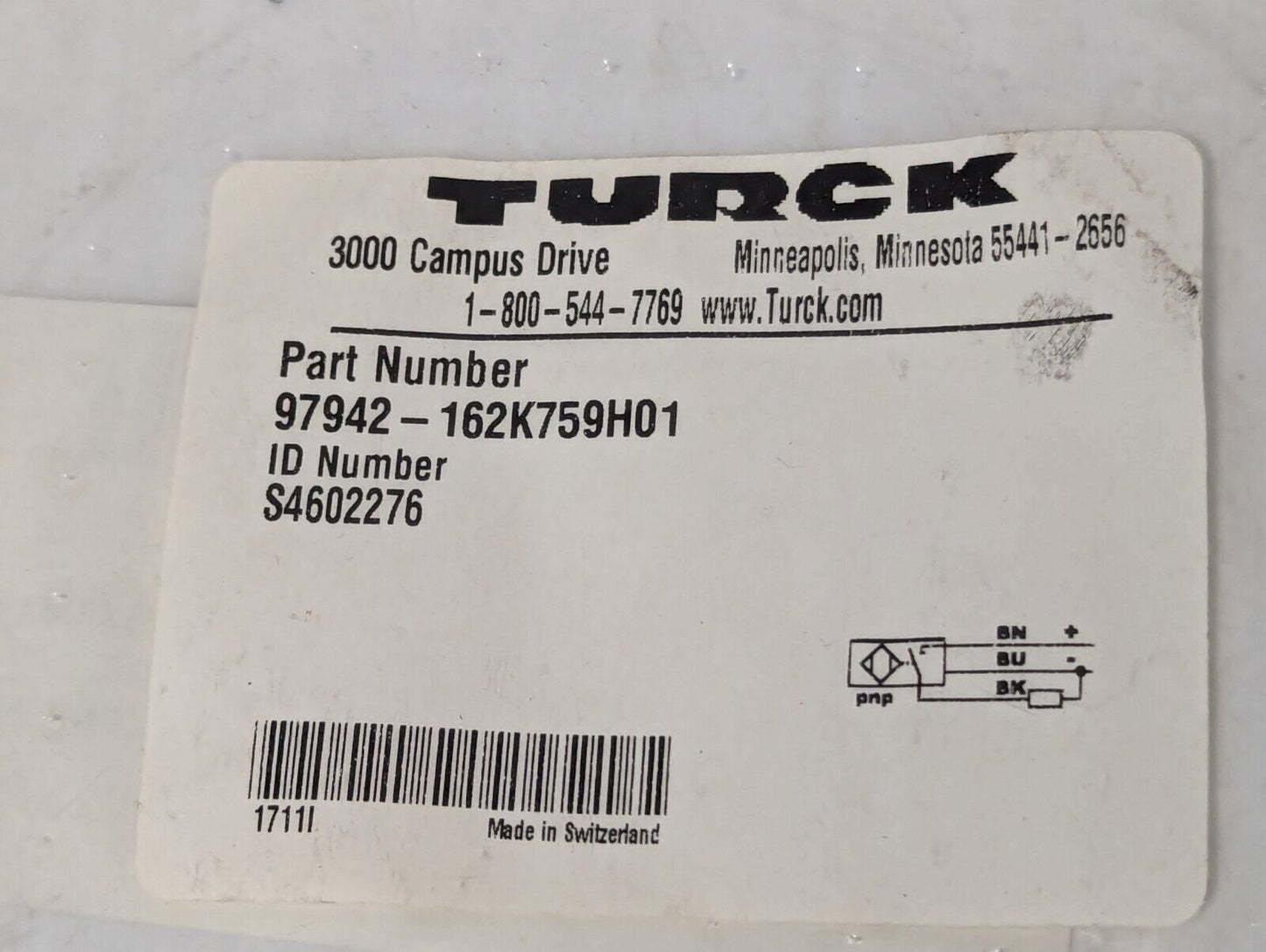 Turck S4602276 Inductive Sensor, 8mm, DC, 3 Wire, 5930-11-000-2860, 162K759H01