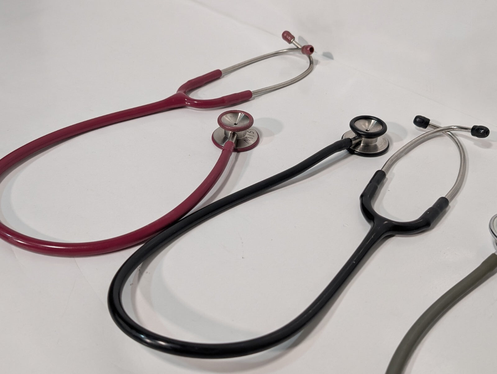 (3) ADC Adscope Stethoscopes, Assorted Colors Red Black Grey