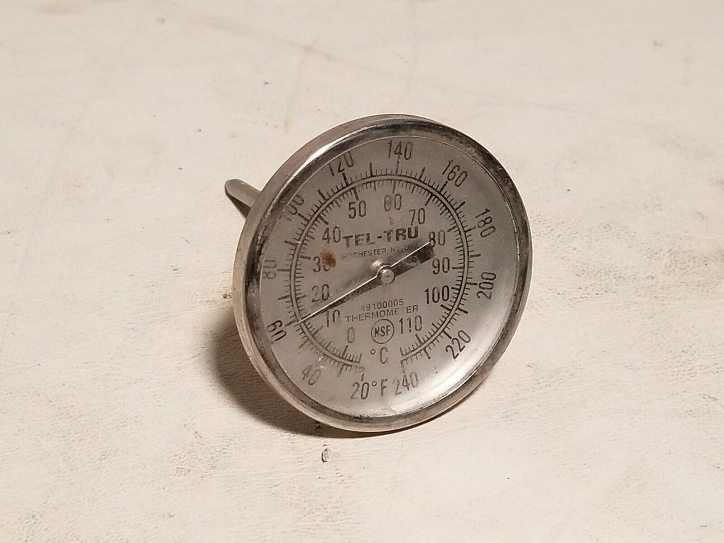 Tel-Tru analog thermometer 49100005, 20-240 degrees F
