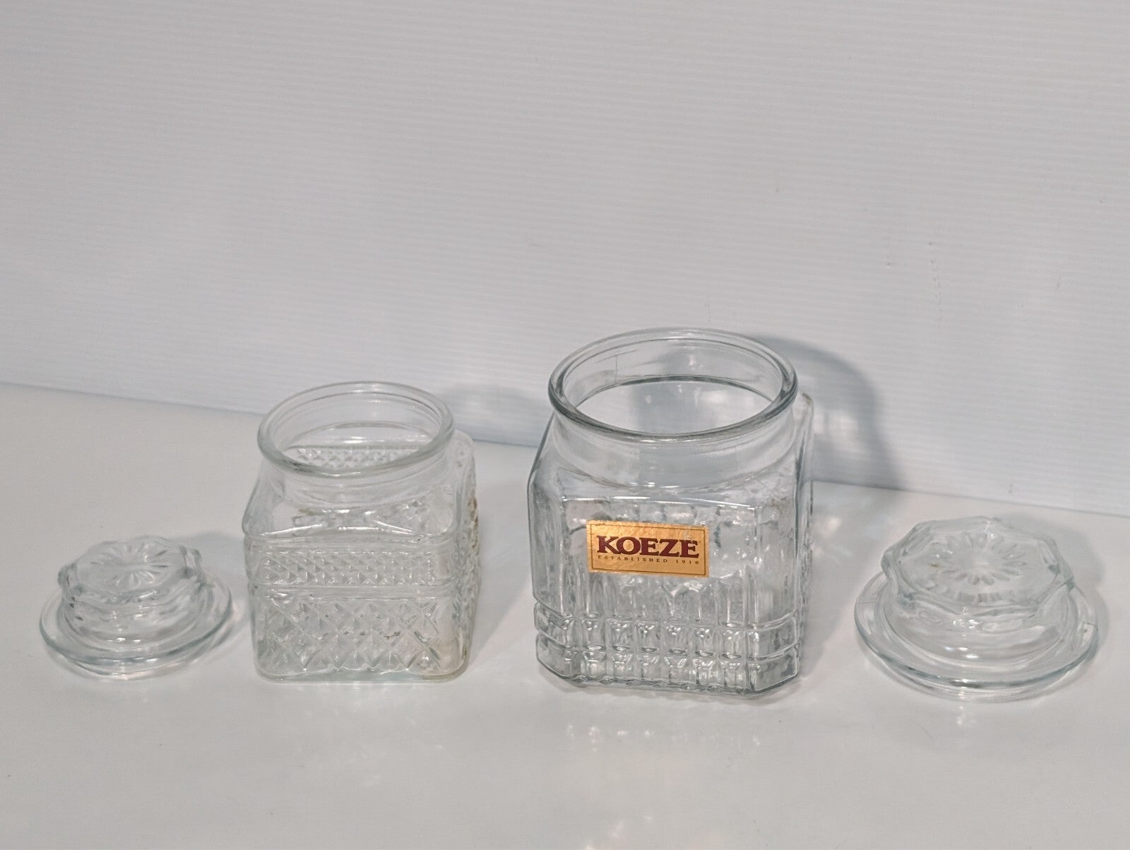 (2) Vintage Koeze Glass and KIG Canister Jars, Kitchen Storage as pictured