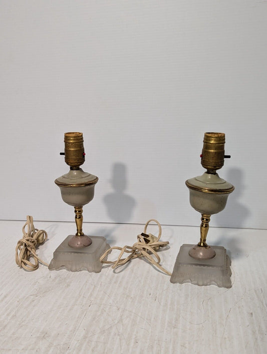 Vintage Brass Table Lamp Pair, Chaliced Shaped, Clearish Base, Ornate -Free Ship