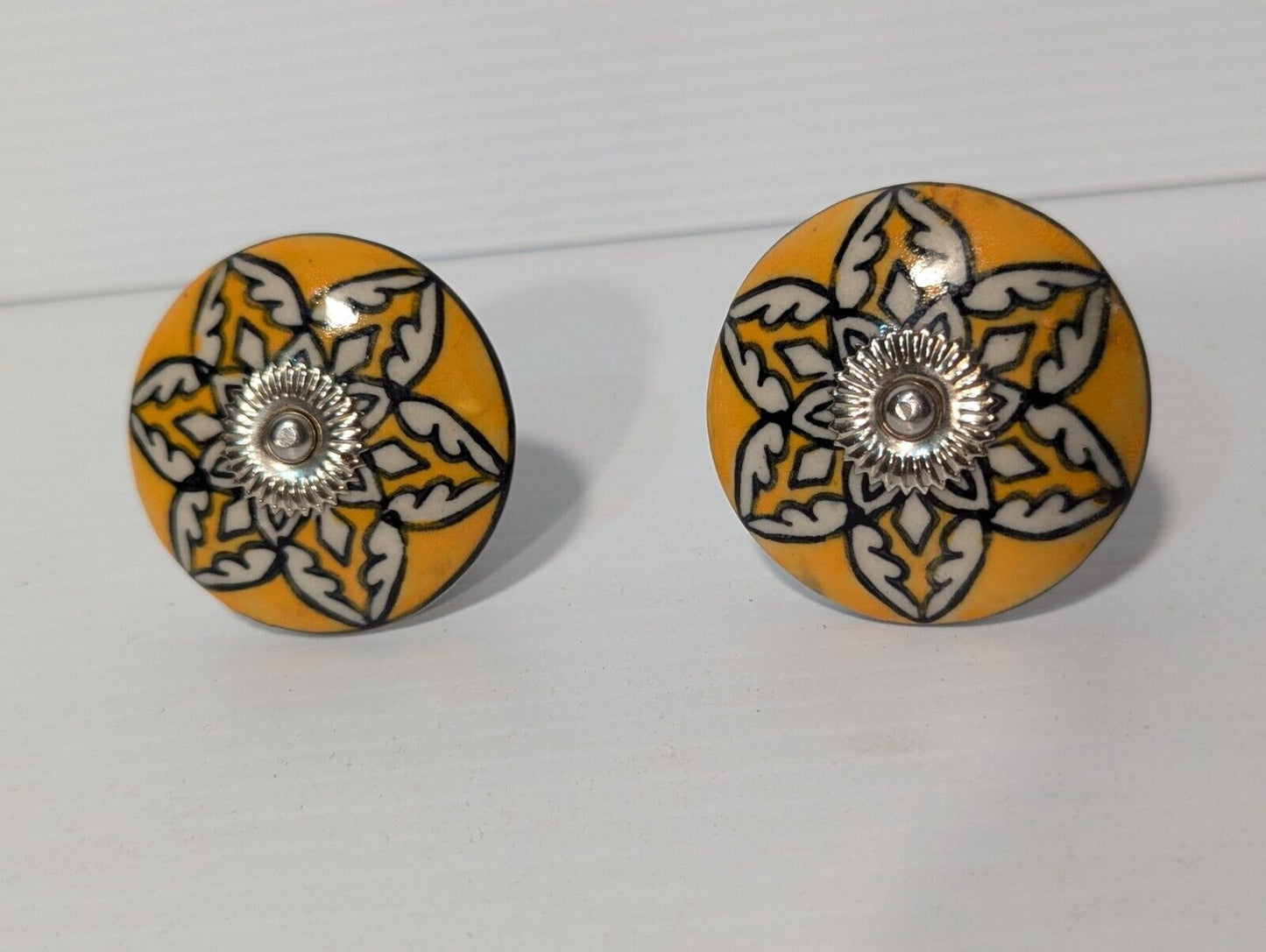 Set of Two Vintage Porcelain Drawer or Cabinet Pulls \  Knobs, Ornate -Free Ship