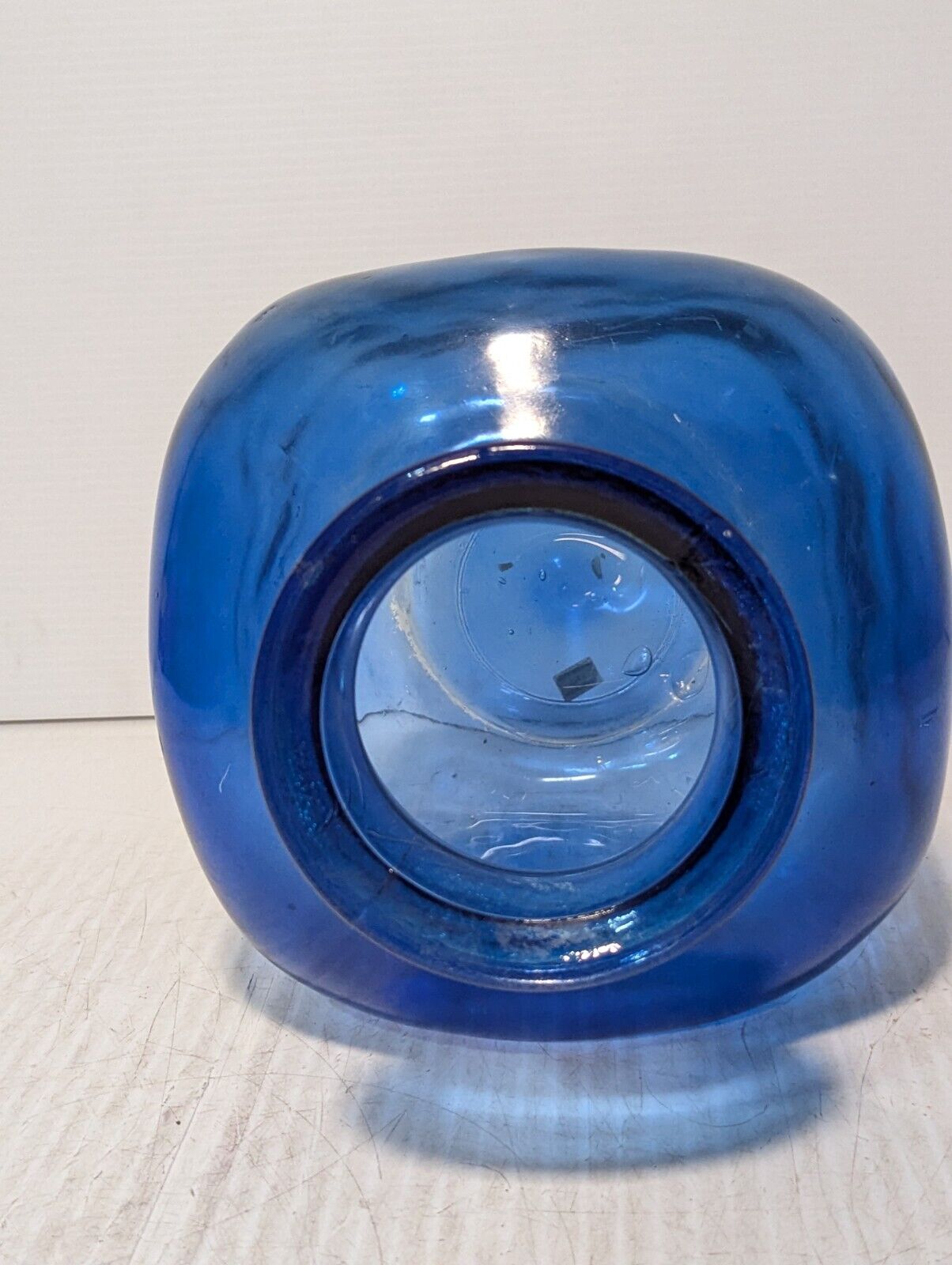 Blue Translucent Glass Vase, From Spain, 12" Tall x 9" Diameter - Free Shipping