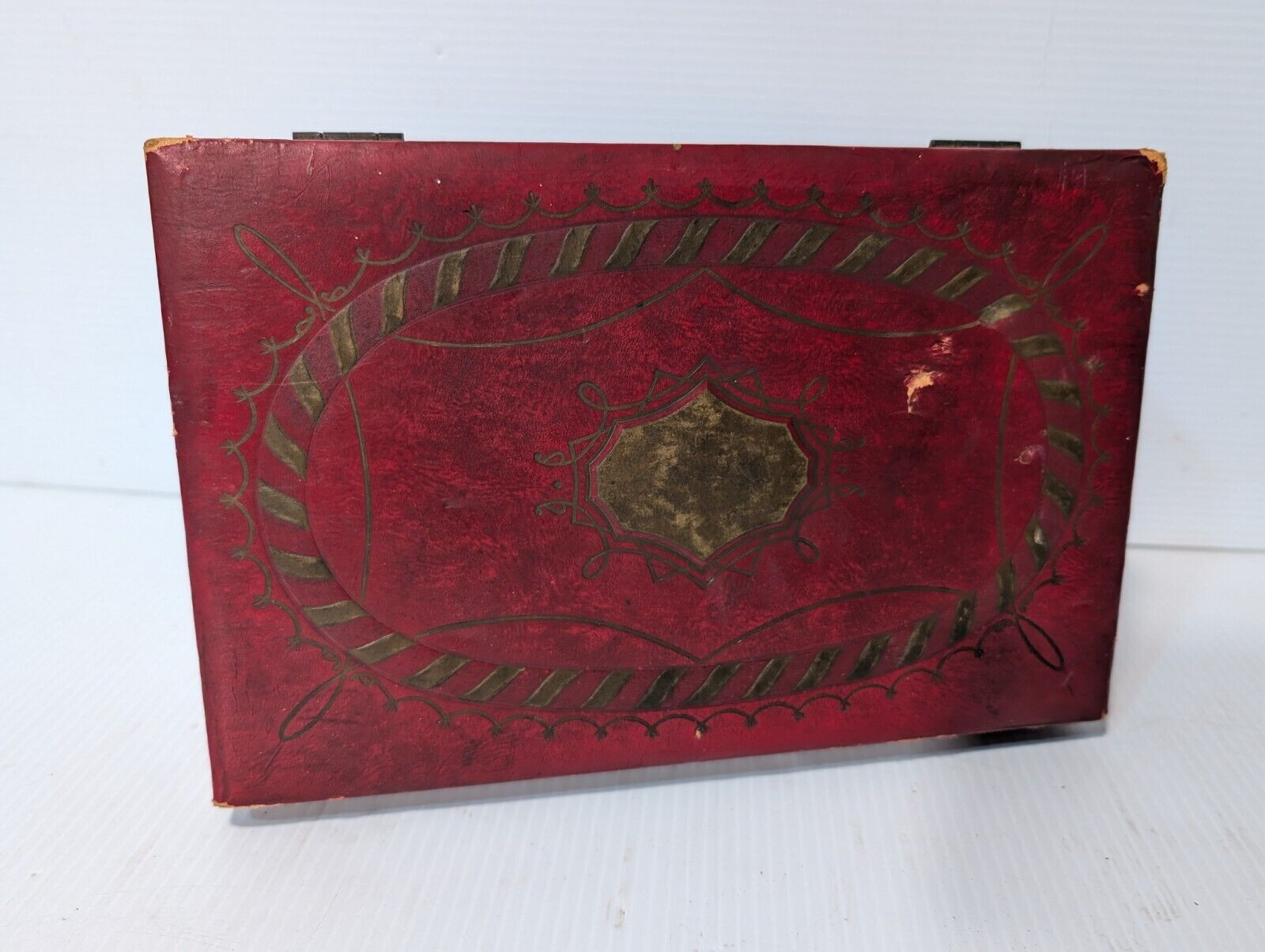 Vintage Jewelry Storage Deep Red, Jewelry Box w/ Vanity Mirror - Free Shipping