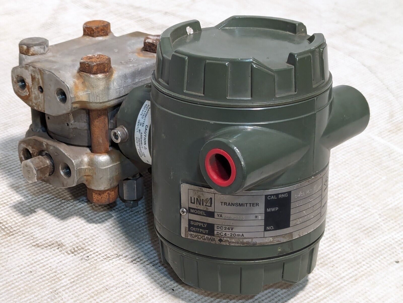 Yokogawa Uni 43F-SBS3/FMF1 pressure transmitter, 24VDC in, 0-400PSIG, 500PSI MWG