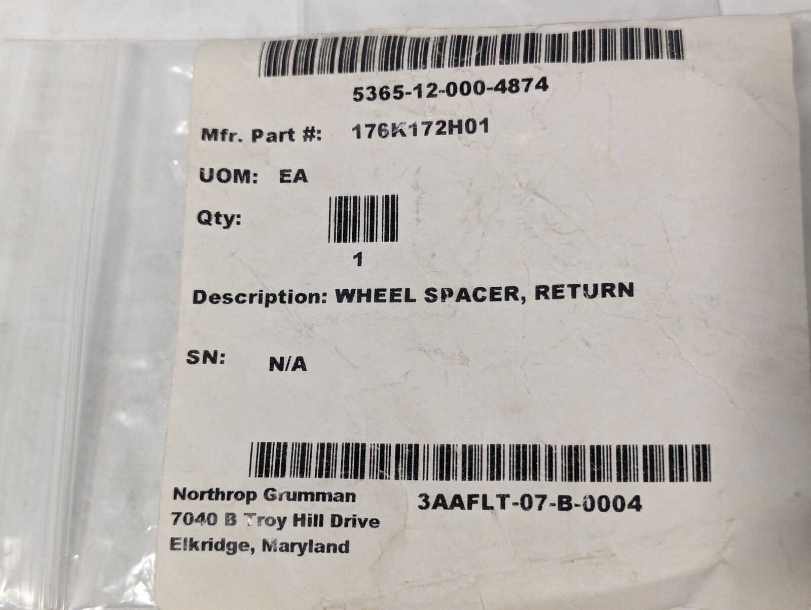 5365-12-000-4874 176K172H01 Return Wheel Spacer - Free Shipping